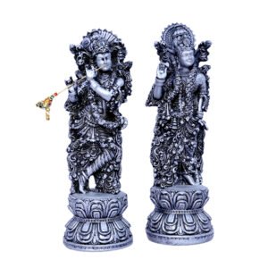 Antique Radha-Krishna for Home Decor (Silver) Polyresin – 9 Inch - Image 2