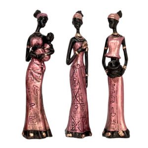 African Lady Showpiece for Home Decor, Set of 3 (Red & Black) Polyresin – 7.5 Inch - Image 2