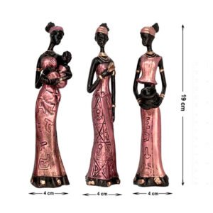 African Lady Showpiece for Home Decor, Set of 3 (Red & Black) Polyresin – 7.5 Inch - Image 3
