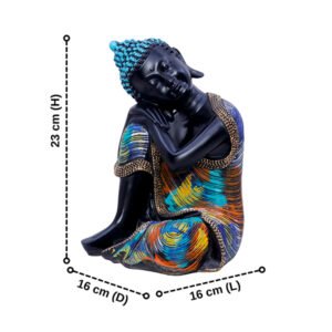 Black Resting Buddha Statue – Elegant Resin Figurine for Zen & Spiritual Decore (L-16cm,B-16cm,H-23cm)