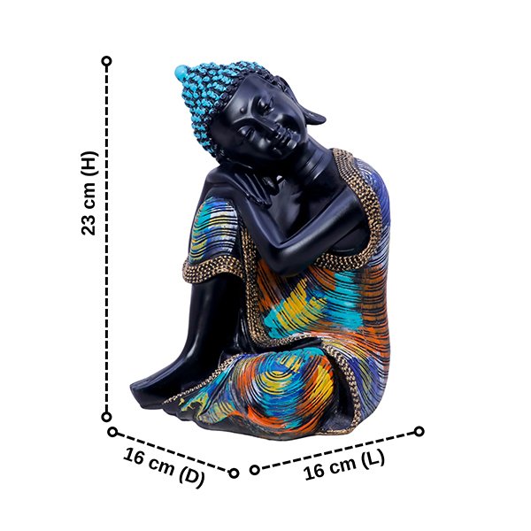 Black Resting Buddha Statue – Elegant Resin Figurine for Zen & Spiritual Decore (L-16cm,B-16cm,H-23cm)