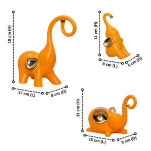 Orange Polyresin Elephant Family – Set of 3 Decor H- 18 cm,11cm, - Image 3