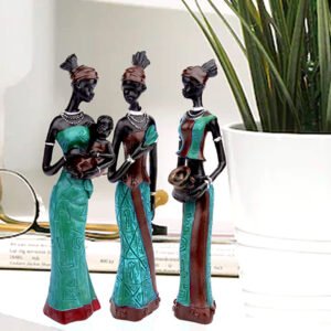 African Lady Showpiece for Home Decor, Set of 3 (Green & Brown) Polyresin – 7.5 Inch - Image 1