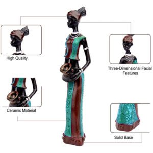 African Lady Showpiece for Home Decor, Set of 3 (Green & Brown) Polyresin – 7.5 Inch - Image 2