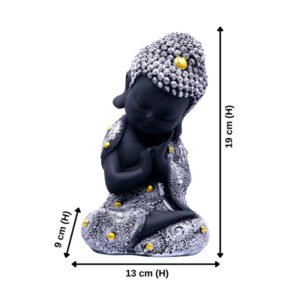 Baby Monk Buddha  Showpiece for Home Decor (Black & White) Polyresin – 8 Inch - Image 3