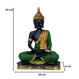Meditation Buddha Showpiece for Home Decor (Green & Black) Polyresin - 9.5 Inch - Image 5