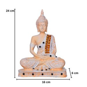 Meditation Buddha Showpiece for Home Decor (Cream & White) Polyresin - 9.5 Inch - Image 3