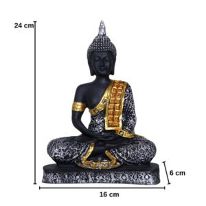 Meditation Buddha Showpiece for Home Decor (Grey & Black) Polyresin - 9.5 Inch - Image 3