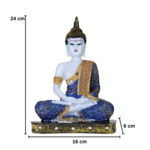 Meditation Buddha Showpiece for Home Decor (Blue & White) Marble - 9.5 Inch - Image 2
