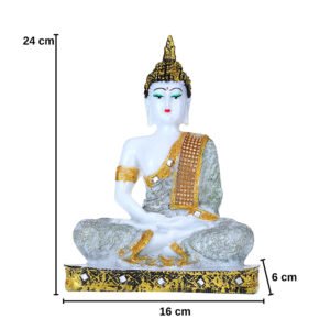Meditation Buddha Showpiece for Home Decor (Grey & White) Marble - 9.5 Inch - Image 3