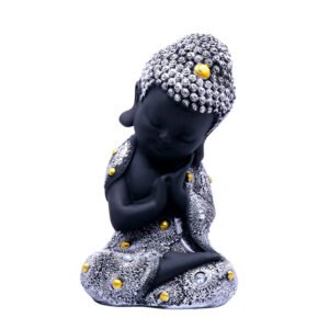 Baby Monk Buddha  Showpiece for Home Decor (Black & White) Polyresin – 8 Inch - Image 2