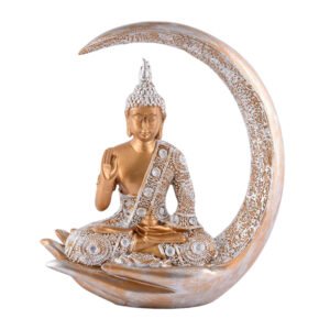 Chand Buddha Idol Showpiece for Home Decor (Golden & White) Polyresin – 10 Inch - Image 2