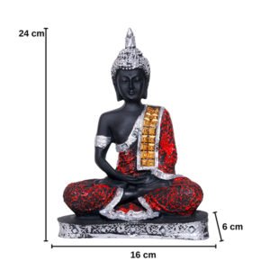Meditation Buddha Showpiece for Home Decor (Red & Black) Polyresin - 9.5 Inch - Image 2