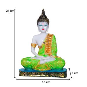 Meditation Buddha Showpiece for Home Decor (Green & White) Marble - 9.5 Inch - Image 2