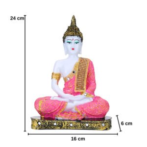 Meditation Buddha Showpiece for Home Decor (Pink & White) Marble - 9.5 Inch - Image 2