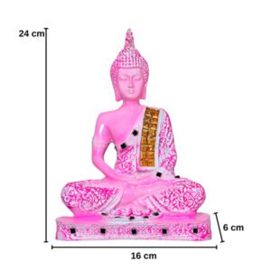 Meditation Buddha Showpiece for Home Decor (Pink & White) Polyresin - 9.5 Inch - Image 2