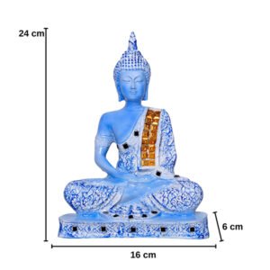 Meditation Buddha Showpiece for Home Decor (Blue & White) Polyresin - 9.5 Inch - Image 2