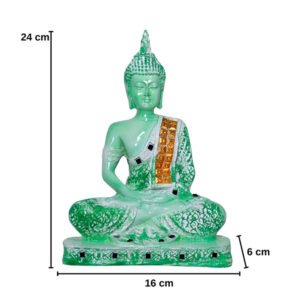 Meditation Buddha Showpiece for Home Decor (Green & White) Polyresin - 9.5 Inch - Image 3