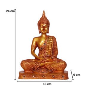 Meditation Buddha Showpiece for Home Decor (Red & Golden) Polyresin - 9.5 Inch - Image 2