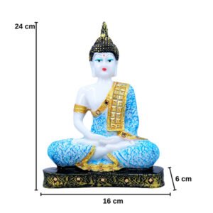 Meditation Buddha Showpiece for Home Decor (Sky Blue & White) Marble - 9.5 Inch - Image 2