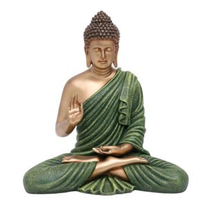 Meditation Big Buddha Showpiece for Home Decor (Green & Golden) Polyresin - 15 Inch - Image 2