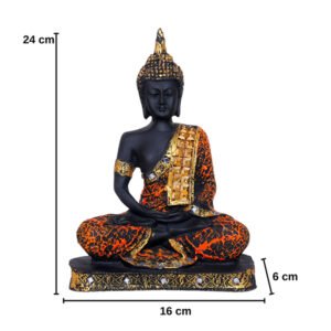 Meditation Buddha Showpiece for Home Decor (Orange & Black) Polyresin - 9.5 Inch - Image 3