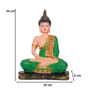 Meditation Buddha Showpiece for Home Decor (Green & Cream) Polyresin - 9.5 Inch - Image 3