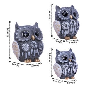 Handcrafted Blue Owl Figurine Set – Decorative Showpiece with Three Different Sizes (Large: 13cm H x 11cm L x 8cm D, Medium: 11cm H x 9cm L x 7cm D, Small: 9.5cm H x 8cm L x 6cm D) - Image 2