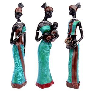 African Lady Showpiece for Home Decor, Set of 3 (Green & Brown) Polyresin – 7.5 Inch - Image 3