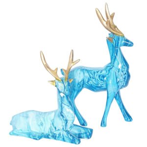 Glossy Blue Deer Couple Figurine – 8 Inch Resin Art - Image 2