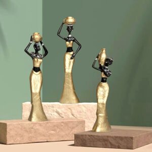 African Lady Showpiece for Home Decor, Set of 3 (Golden) Polyresin – 6 Inch