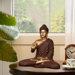Meditation Big Buddha Showpiece for Home Decor (Brown & Golden) Polyresin - 15 Inch - Image 1