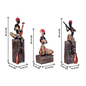 Antique African Lady Showpiece for Home Decor (Set of 3) Polyresin - 14.5 Inch - Image 3