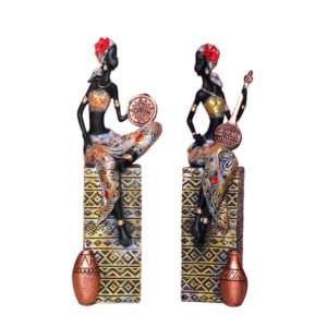 Antique African Lady Showpiece for Home Decor (Set of 2) Polyresin- 12 Inch