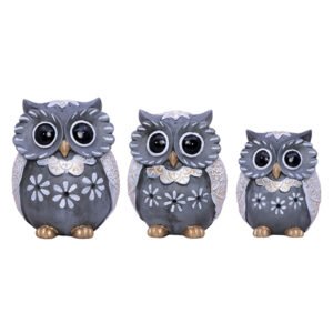 Handcrafted Brown & Green Owl Figurine Set – Decorative Showpiece with Three Different Sizes (Large: 17cm H x 13cm L x 8cm D, Medium: 15cm H x 12cm L x 7cm D, Small: 13cm H x 10cm L x 6cm D) - Image 2