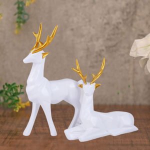 White Deer Couple Figurine – 8 Inch Resin Showpiece