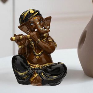Musician Flute Ganesha Idol Showpiece (Brown & Black) Polyresin - 4 Inch - Image 1