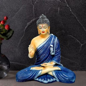 Meditation Big Buddha Showpiece for Home Decor (Blue & Cream) Polyresin - 15 Inch - Image 1