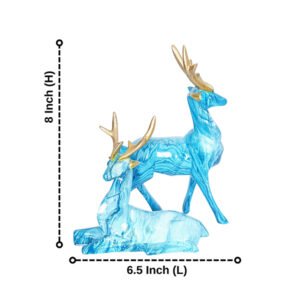 Glossy Blue Deer Couple Figurine – 8 Inch Resin Art - Image 3