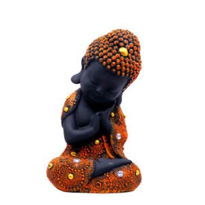 Baby Monk Buddha  Showpiece for Home Decor (Black & Orange) Polyresin – 8 Inch - Image 2