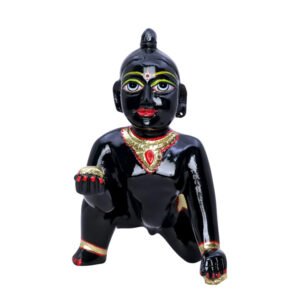 Laddu Gopal Krishna Idol Showpiece for Home Decor, Golden Foil Work (Black) Marble - 7 Inch - Image 2