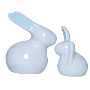 Rabbit Showpiece Set of 2 for Home Decor (Light Blue) Polyresin – 5.5 Inch - Image 2