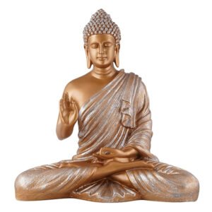 Meditation Big Buddha Showpiece for Home Decor (Brown & Silver) Polyresin - 15 Inch - Image 1