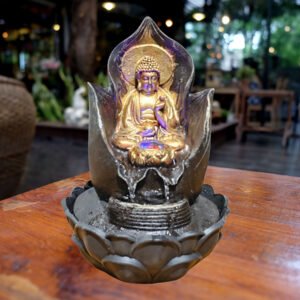Buddha Water Fountain Showpiece for Home Decor (Black & Golden) Polyresin – 15 Inch - Image 1