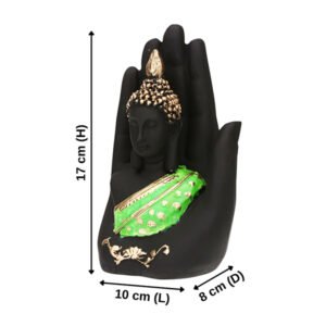 Palm Buddha Showpiece for Home Decor (Green & Black) Polyresin - 7 Inch - Image 3