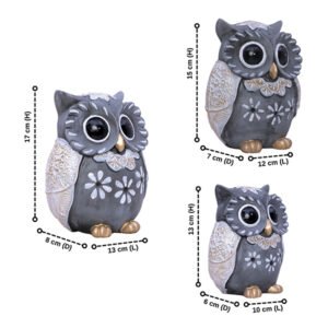 Handcrafted Brown & Green Owl Figurine Set – Decorative Showpiece with Three Different Sizes (Large: 17cm H x 13cm L x 8cm D, Medium: 15cm H x 12cm L x 7cm D, Small: 13cm H x 10cm L x 6cm D) - Image 3