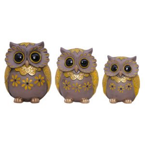 Handcrafted Brown & Green Owl Figurine Set – Decorative Showpiece with Three Different Sizes (Large: 17cm H x 13cm L x 8cm D, Medium: 15cm H x 12cm L x 7cm D, Small: 13cm H x 10cm L x 6cm D) - Image 2