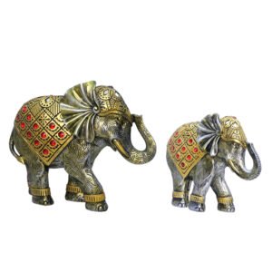 Antique Elephany Set Showpiece for Home Decor (Set of 2) Polyresin - 9 Inch