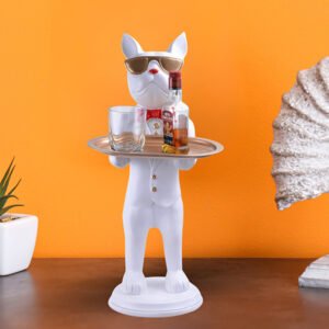 26-Inch White French Bulldog Butler Statue – Luxury Resin Serving Tray - Image 1