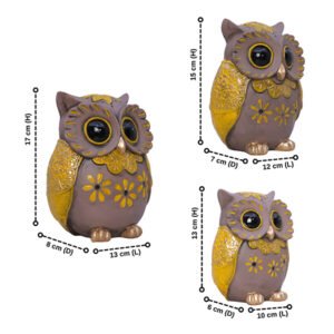 Handcrafted Brown & Green Owl Figurine Set – Decorative Showpiece with Three Different Sizes (Large: 17cm H x 13cm L x 8cm D, Medium: 15cm H x 12cm L x 7cm D, Small: 13cm H x 10cm L x 6cm D) - Image 3